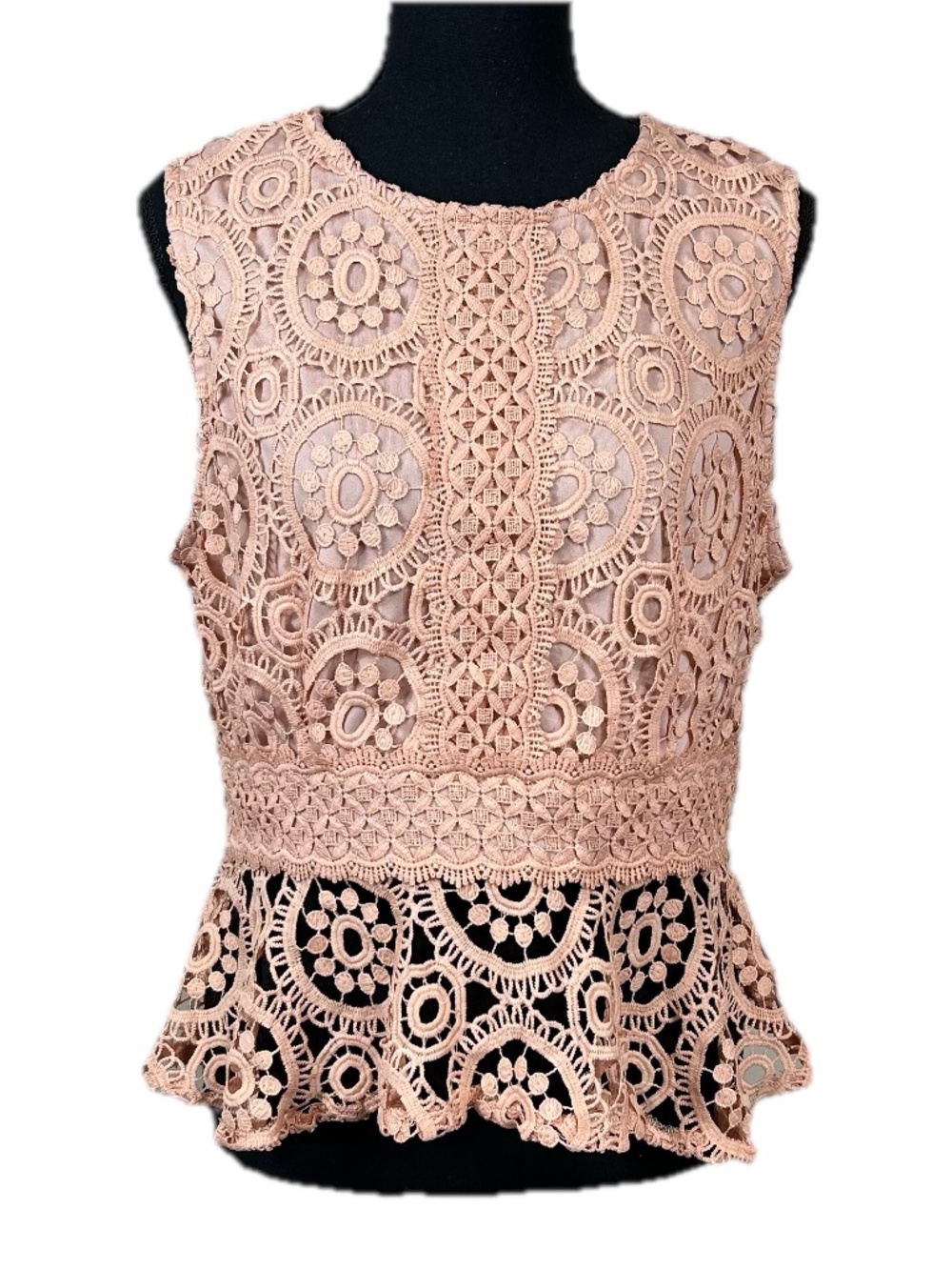 Alice Blue Pale Pink Lace Sleeveless Peplum Top Size XL